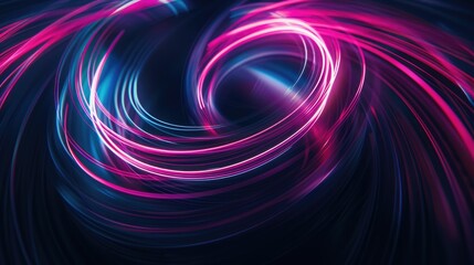 Fototapeta premium Abstract swirling neon light trails in a dark background