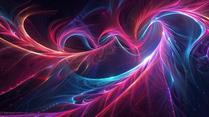 Obraz premium Abstract swirling neon light trails in a dark background
