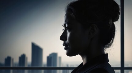 Stressed depressed unhappy businesswoman silhouette. Business finance problem bankruptcy. Depression headache cephalalgia concept 