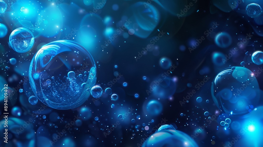 Poster abstract business background featuring floating blue spheres with gradient effect, ideal for corpora