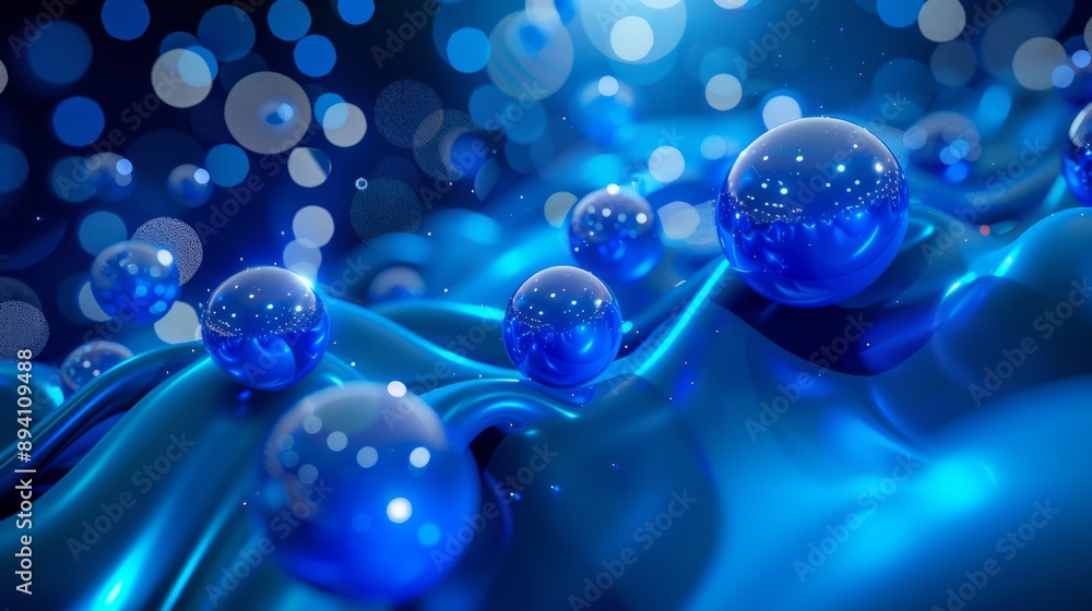 Poster abstract business background featuring floating blue spheres with gradient effect, ideal for corpora