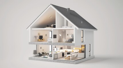 Modern House Cutaway with Stylish Interior Design