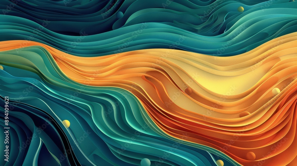 Poster abstract waves background in soft blue tones, fluid and dynamic wave pattern, ideal for science and 
