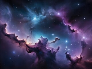 Fototapeta premium A stunning, vibrant galaxy background featuring swirling clouds of iridescent blue and purple gas, illuminated by a multitude of twinkling stars that gradate in size and intensity Generative AI