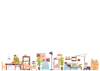 水彩風室内インテリアのイラストフレーム