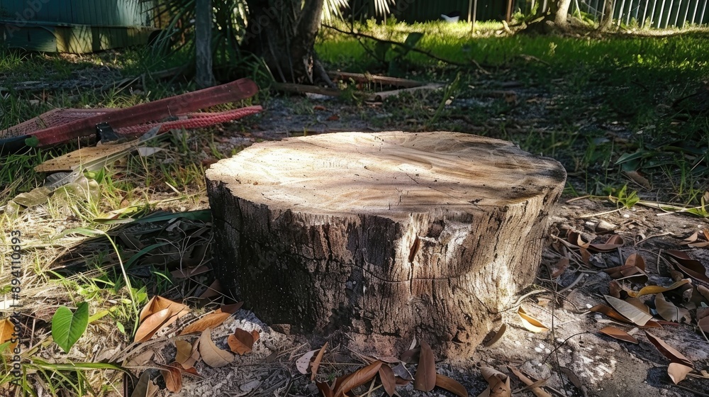 Poster tree stump in the yard where a tree used to be