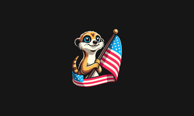Fototapeta premium meerkat holding flag american vector mascot design
