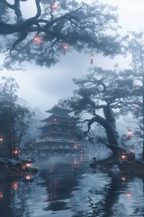 Fototapeta premium Japanese temple with black style