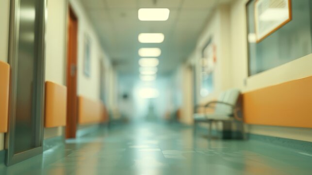 Blurred motion image of an indoor sports arena with rows of empty seating, smooth flooring, and ambient lighting, ideal for sports event promotions and athletic facility showcases