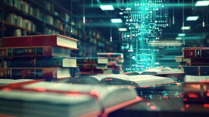 artistic visualization of financial education, with books transforming into digital data streams, imparting knowledge in a virtual classroom setting