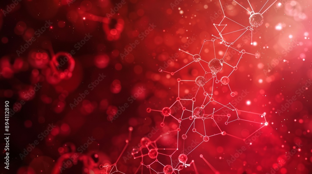 Canvas Prints abstract red science background with futuristic dna helix, molecular structures, and glowing particl