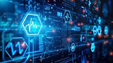 Abstract medical technology background featuring blue tones, health, science, and research concepts in 3d render – ideal for healthcare innovations, scientific research presentations, and medical tech