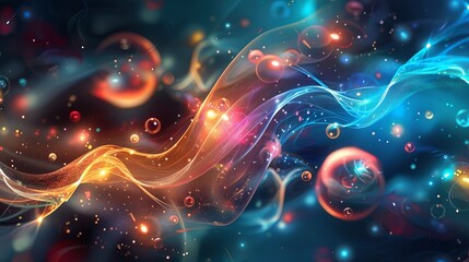 Abstract science background featuring intricate molecular structures and dynamic particle effects on a futuristic blue gradient, ideal for research, innovation, and technology themes