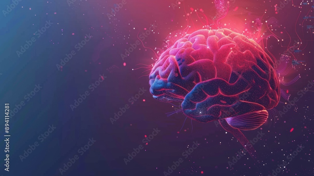 Poster artificial intelligence concept with a creative brain background - futuristic digital brain visualiz