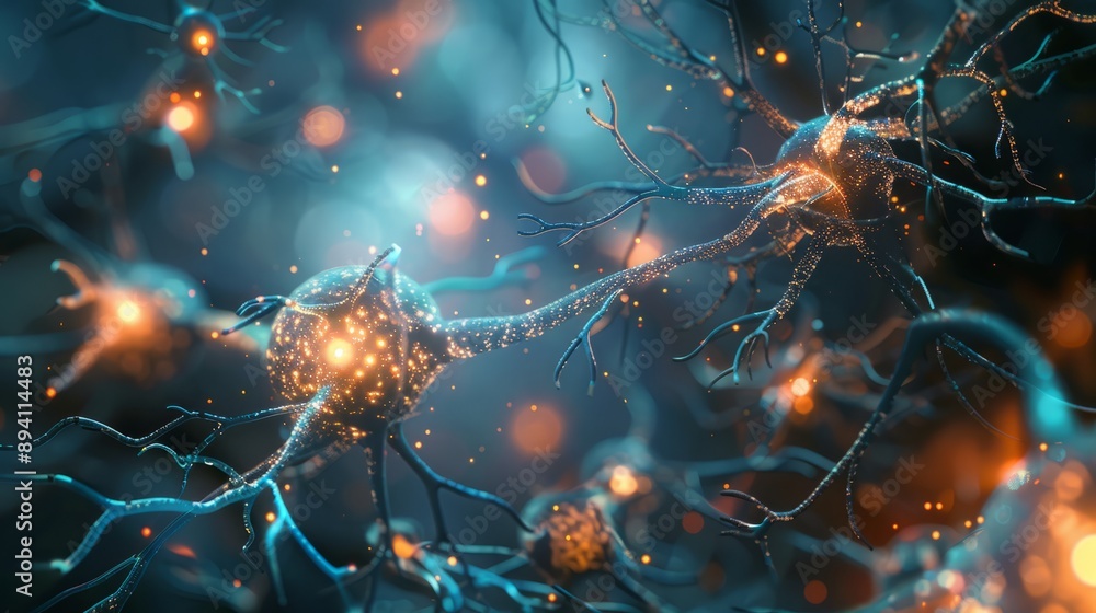 Poster creative representation of neural networks with interconnected nodes and links, ideal for business a