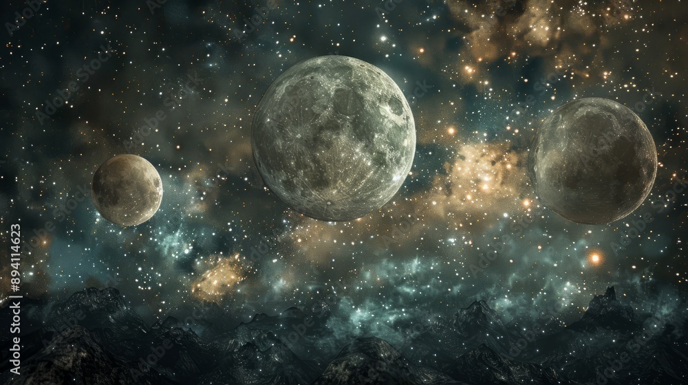 Wall mural stunning astronomy concept backdrop featuring a cosmic nebula with bright stars, galactic clouds, an