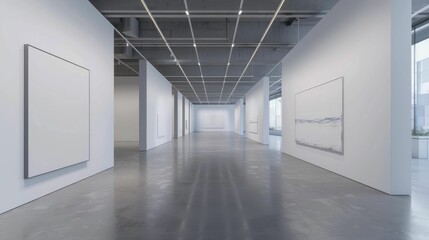 Blank wall frame in a modern, white-walled gallery space