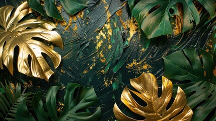 Obraz premium Tropical foliage adorned with golden paint