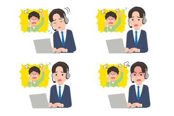 クレーム対応する男性オペレーター　表情セット