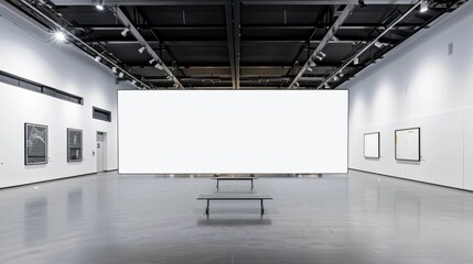 Blank wall frame in a modern, white-walled gallery space
