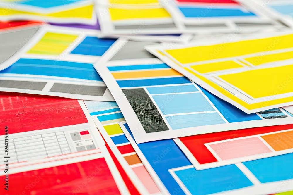 Aufkleber colorful abstract layout with various geometric shapes and patterns, perfect for design projects or 