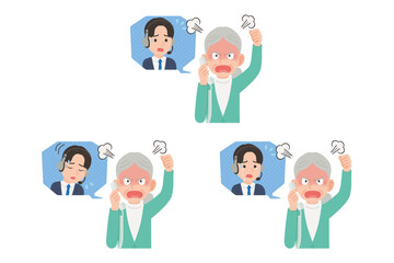 Obraz premium オペレーターに固定電話で苦情を言うシニア 表情セット