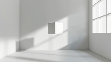 Blank white box mockup levitating in a minimalistic room
