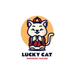 Vector Logo Illustration Lucky Cat Mascot Cartoon Style.