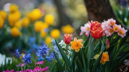 Fototapeta premium Vibrant Spring Garden with Colorful Flowers