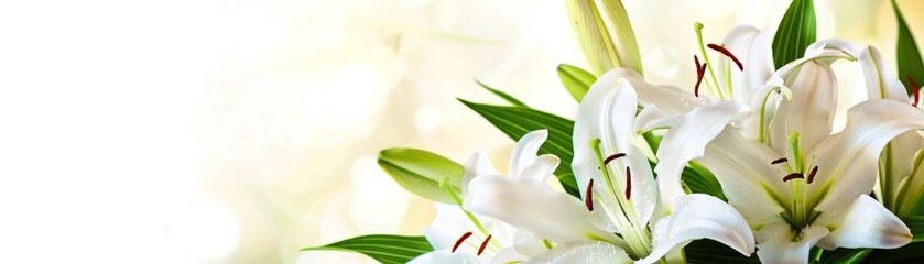 Obraz premium Elegant White Lily Isolated on Pure Background: AI-Generated 4K Wallpaper Showcasing Nature's Purity and Summer's Essence. Abstract Floral Border Design Capturing Botanical Beauty, Seasonal Charm, and