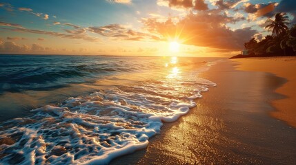 Tranquil Sunset Over Pristine Beach