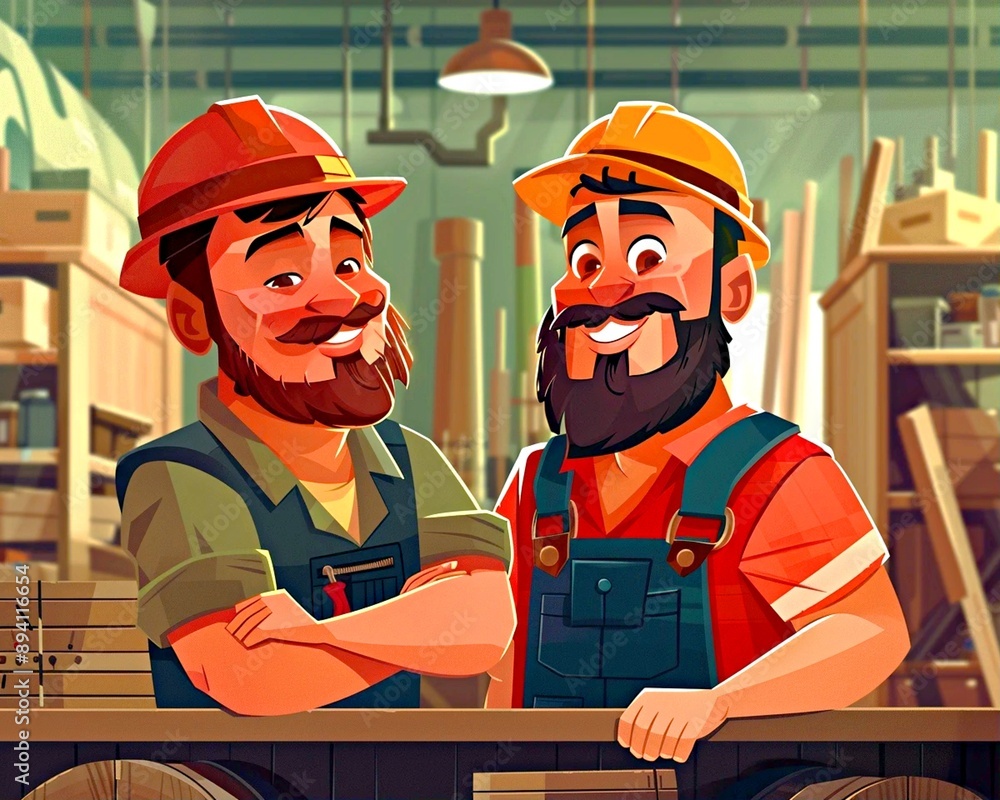 Wall mural experienced craftsmen work on construction sites and in repair shops: electricians, plumbers, carpen