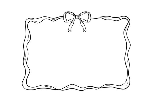 Black bows frame, Hand drawn ribbons border illustration.