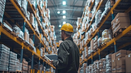 Fototapeta premium Tech and Teamwork: Optimizing Warehouse Operations