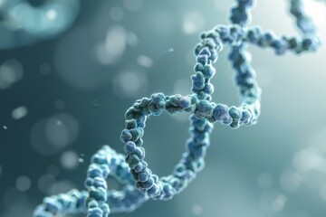 A close-up view of a DNA strand. AI.