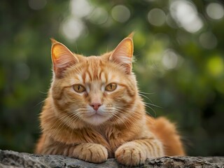 Obraz premium orange cat with blur background, orange cat is sitting and looking