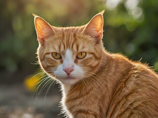 Obraz premium orange cat with blur background, orange cat is sitting and looking