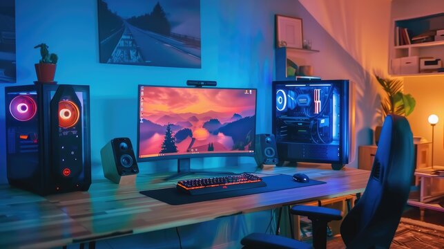 Ultimate Gaming Setup with Dual Monitors and RGB Lighting