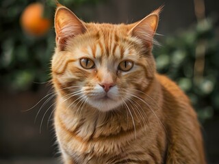 Fototapeta premium orange cat with blur background, orange cat is sitting and looking