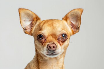 Obraz premium Cute chihuahua dog looking at camera against white background in animal portrait photography concept