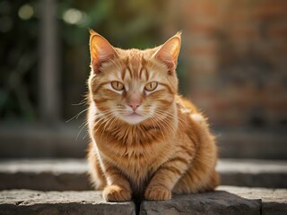 Obraz premium orange cat with blur background, orange cat is sitting and looking