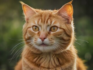 Obraz premium orange cat with blur background, orange cat is sitting and looking