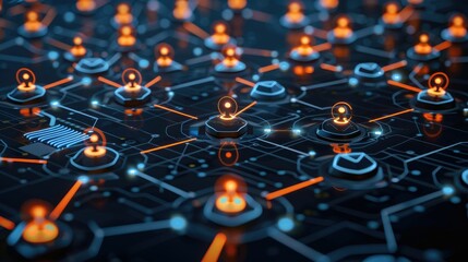 Obraz premium Conceptual art of a business network with glowing nodes and connections