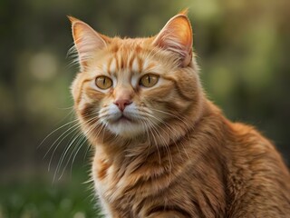 Obraz premium orange cat with blur background, orange cat is sitting and looking