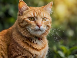 Obraz premium orange cat with blur background, orange cat is sitting and looking