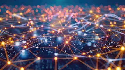 Fototapeta premium Conceptual art of a business network with glowing nodes and connections