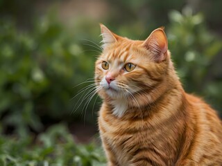 Fototapeta premium orange cat with blur background, orange cat is sitting and looking
