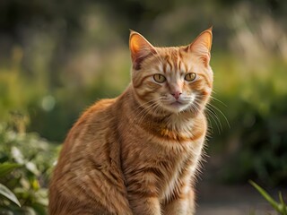 Fototapeta premium orange cat with blur background, orange cat is sitting and looking