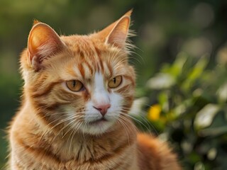 Obraz premium orange cat with blur background, orange cat is sitting and looking