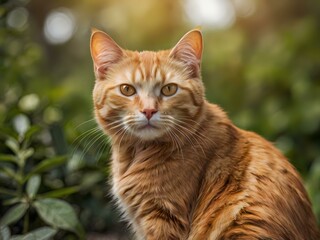 Obraz premium orange cat with blur background, orange cat is sitting and looking